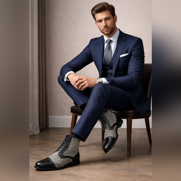 giovanni Other - Giovanni Mens Gray Black Herringbone Lace Up Tweed Ankle Oxford Boots Size 8.5